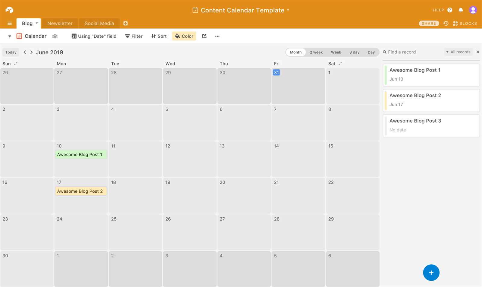 blog post calendar template