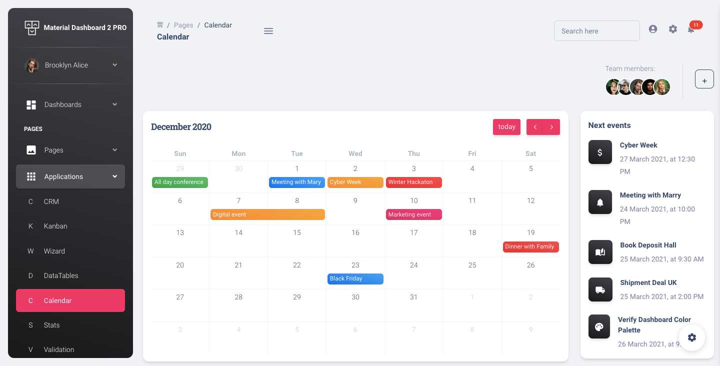 calendar dashboard template