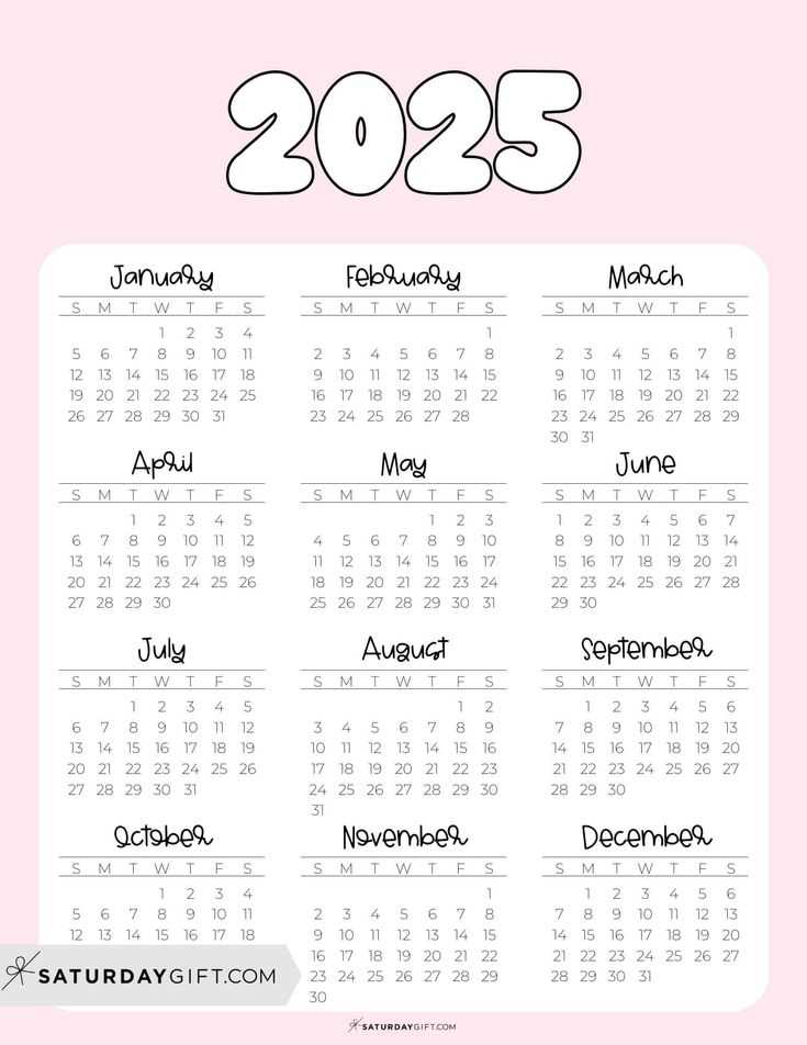 year calendar 2025 template