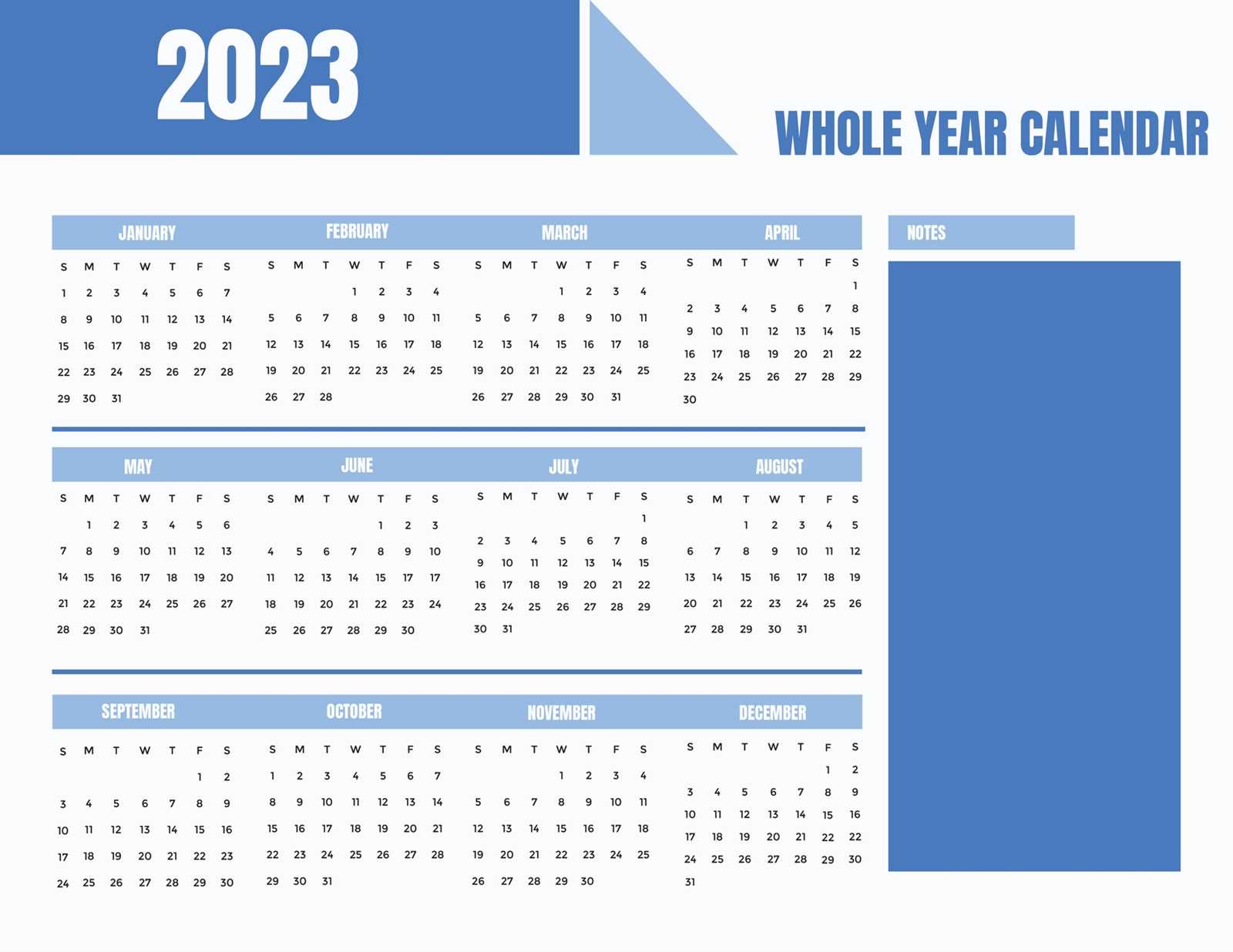 whole year calendar template