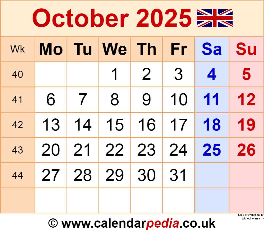 free monthly calendar template october 2025