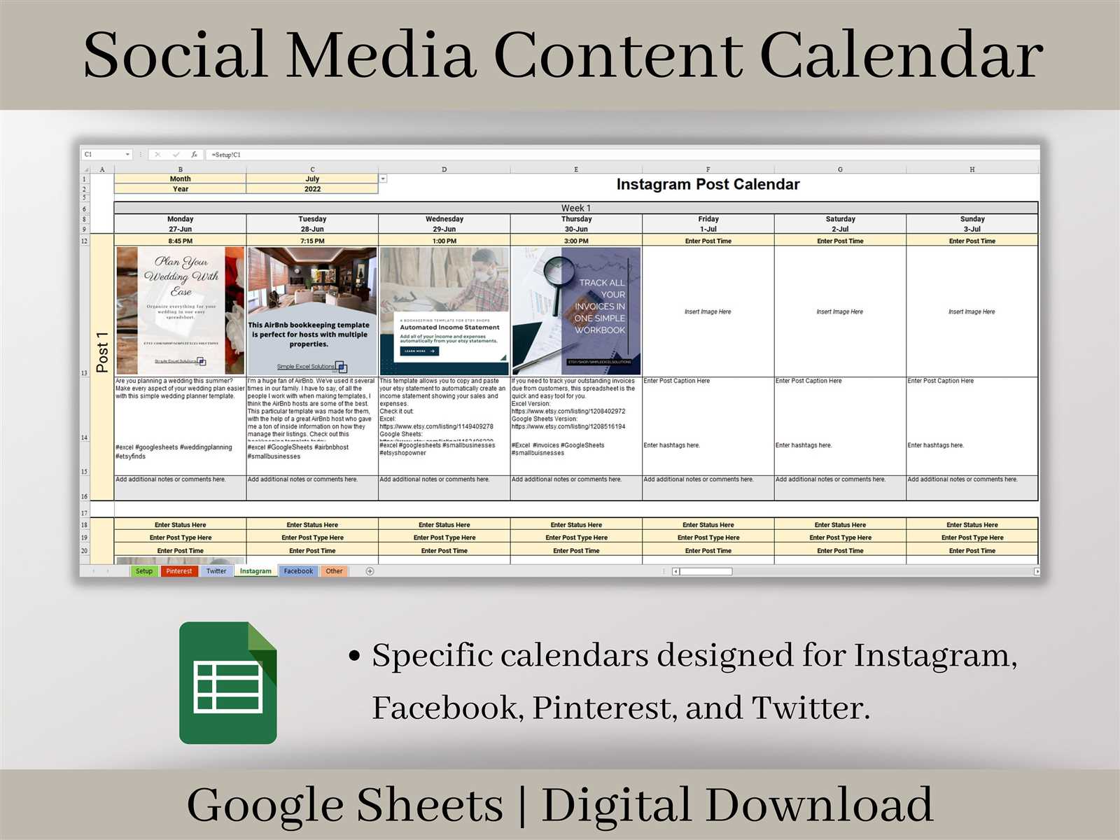 social media calendar sheets template