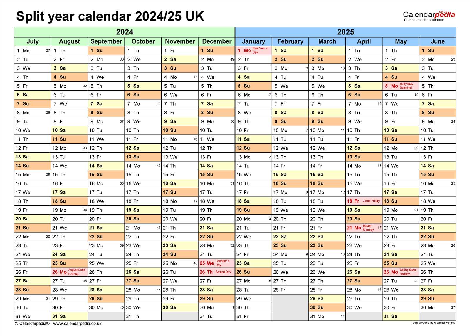 split calendar template