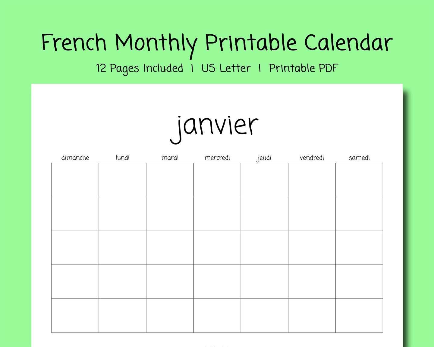 french calendar template