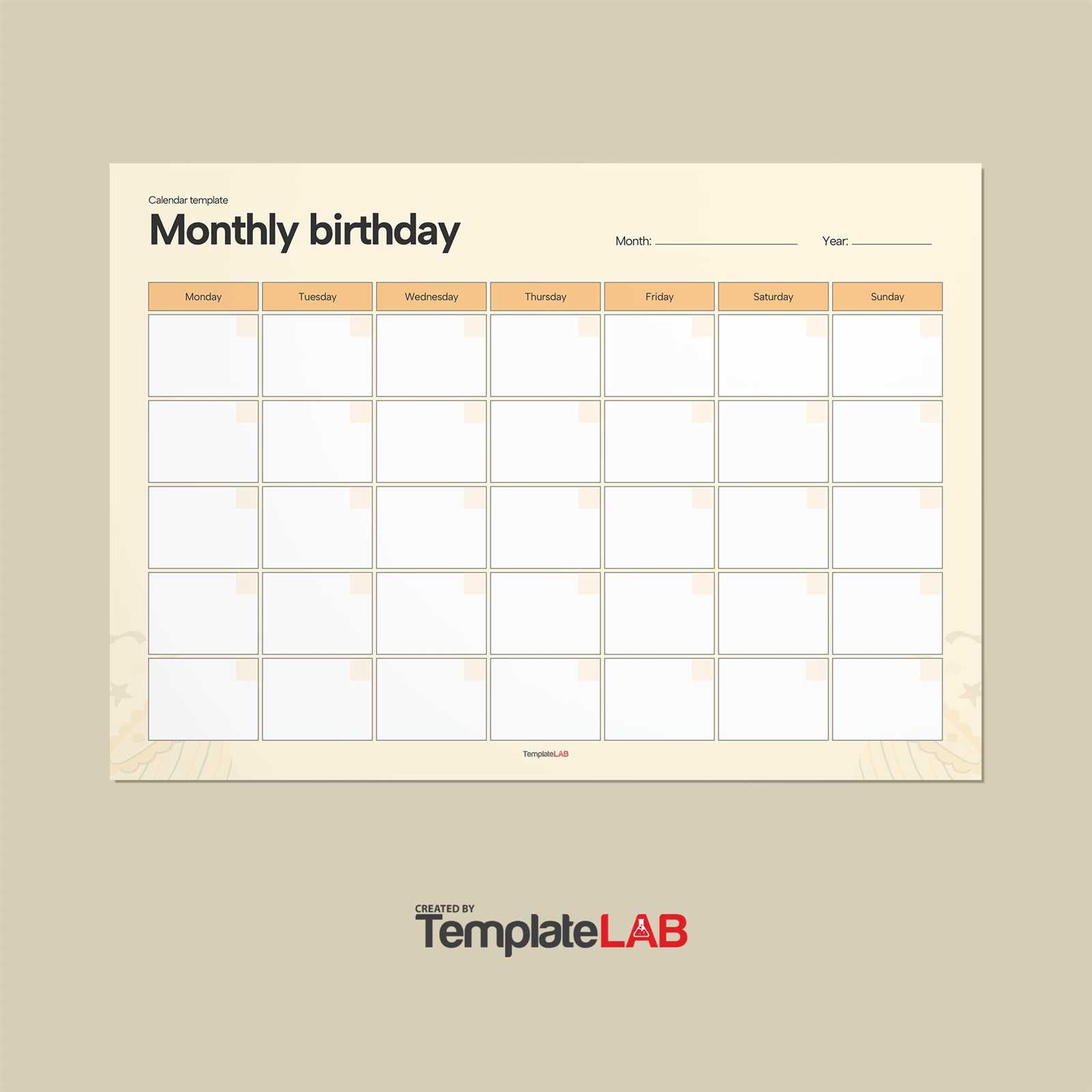 monthly birthday calendar template