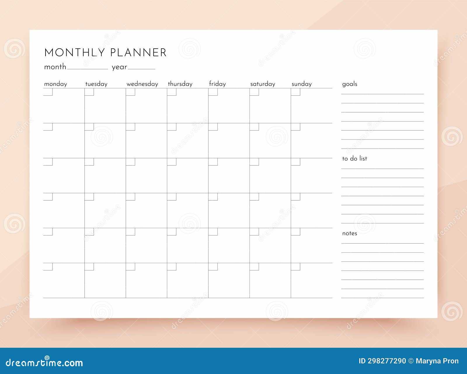 to do calendar planner template