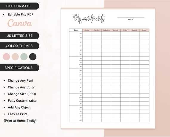 daily appointment calendar template printable