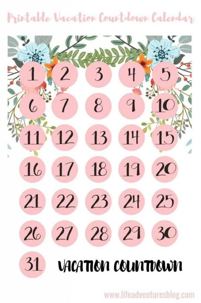 printable countdown calendar template