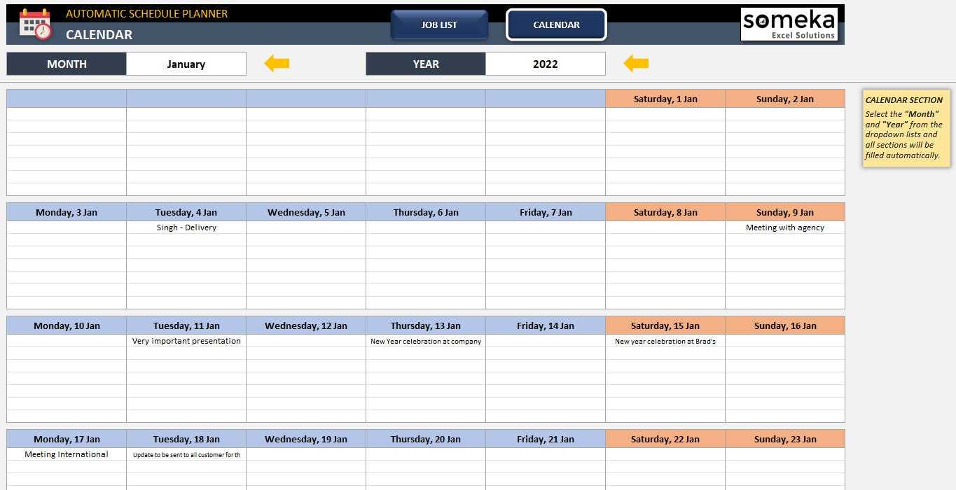 rolling calendar template