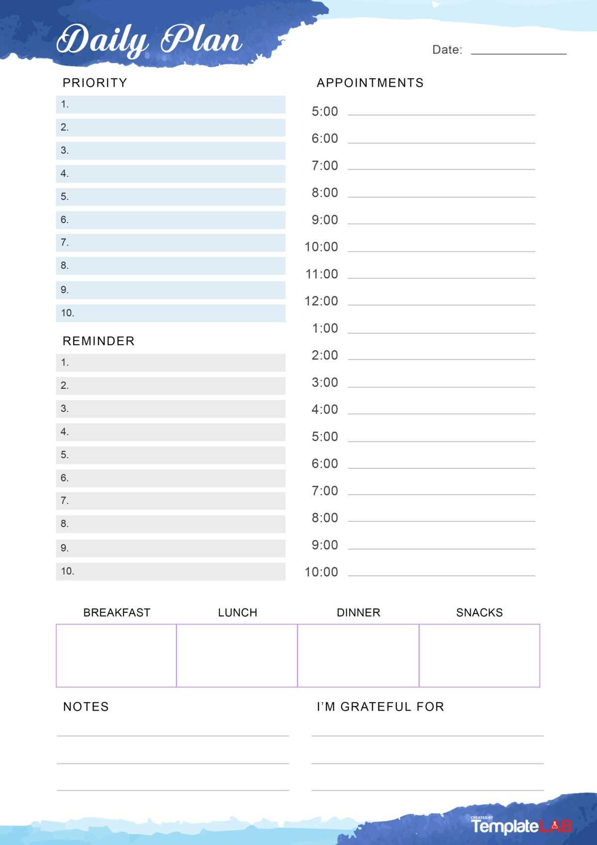 blank daily calendar template