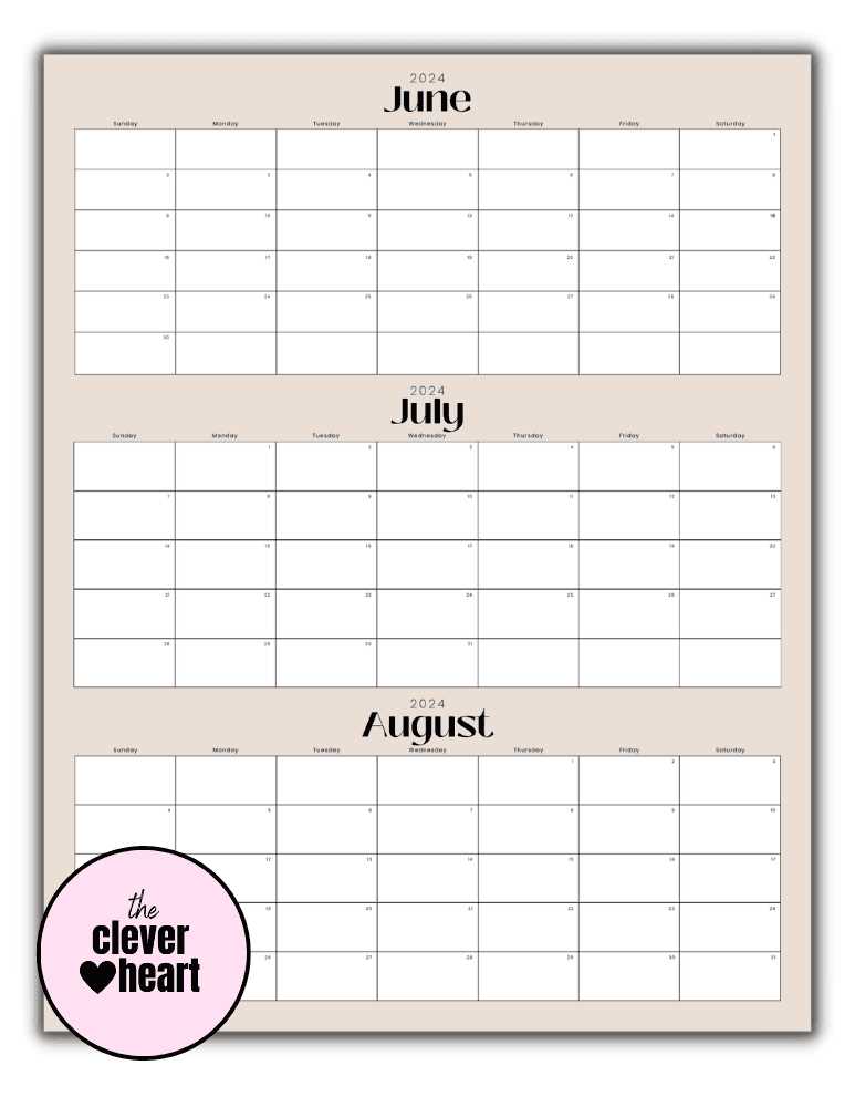 june july august calendar template