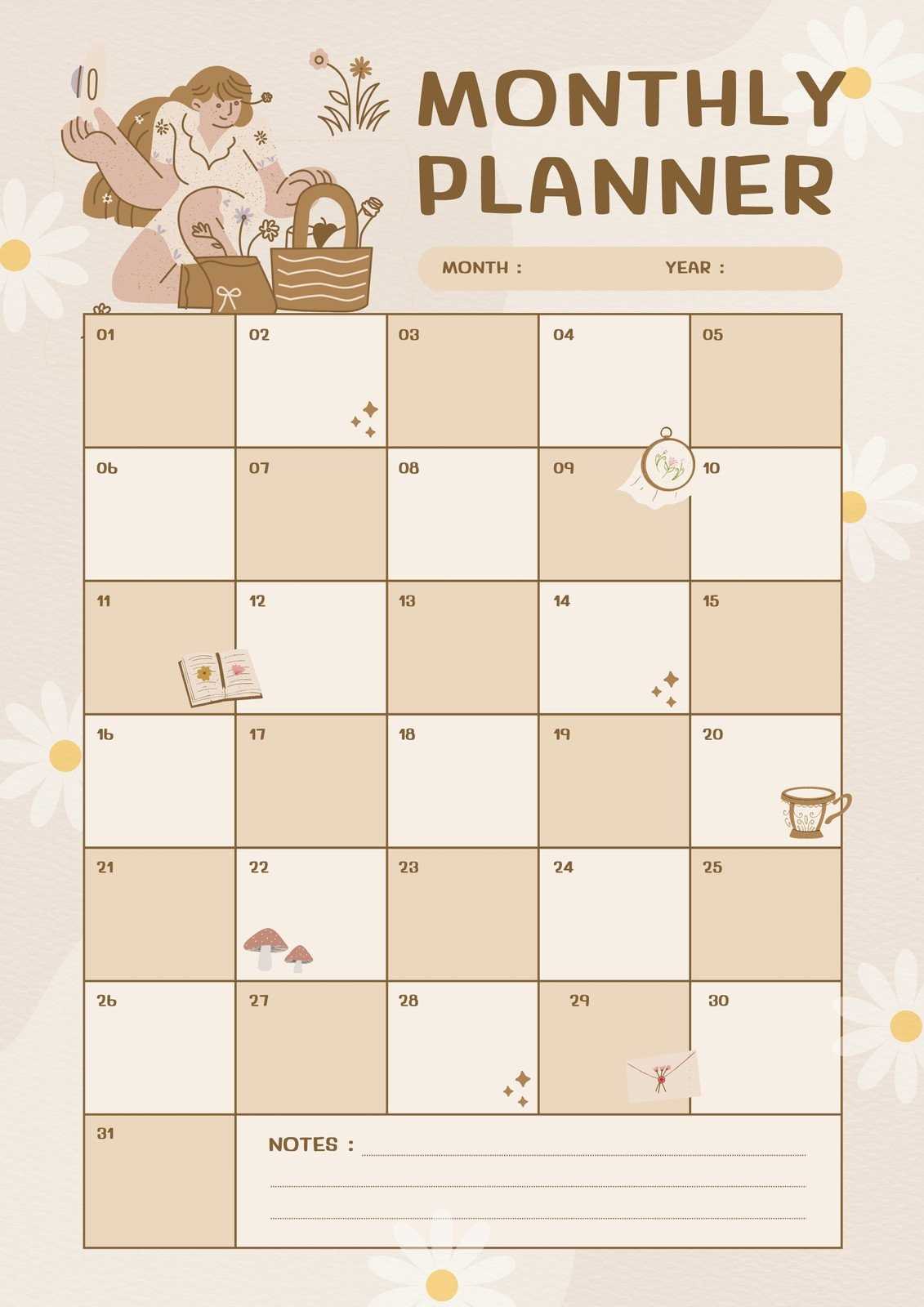 cute monthly calendar template