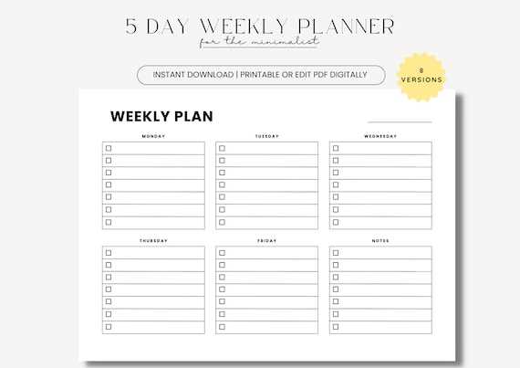 blank 5 day calendar template