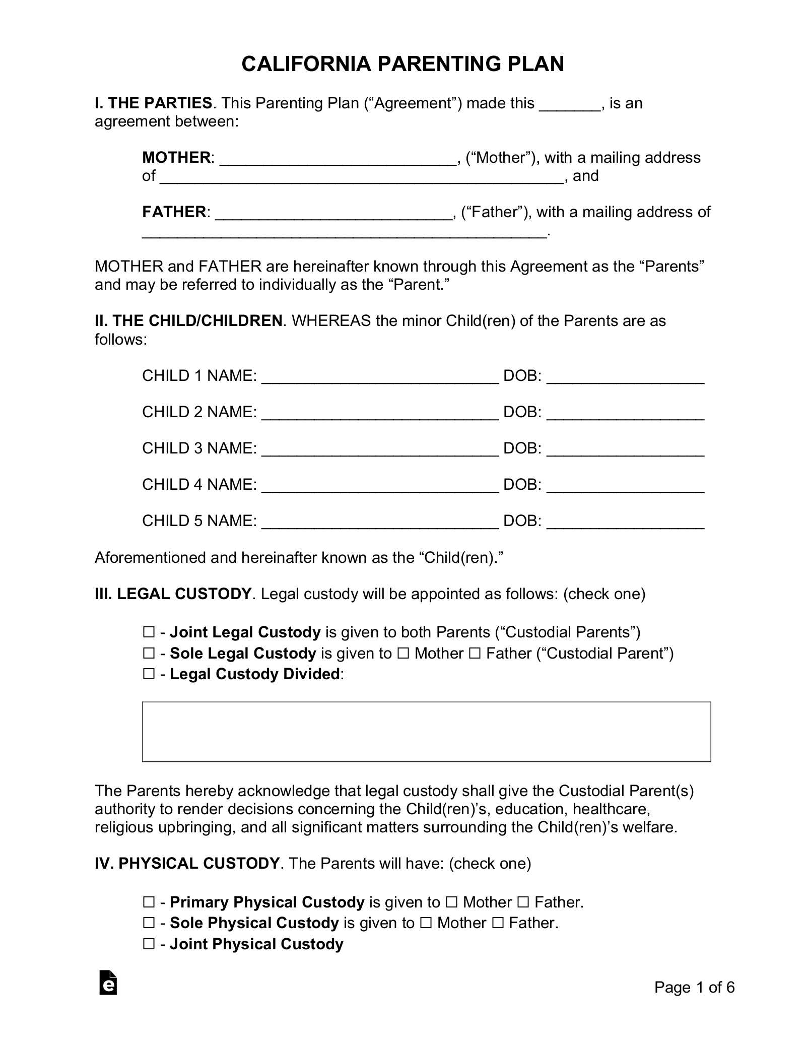 co parenting calendar template