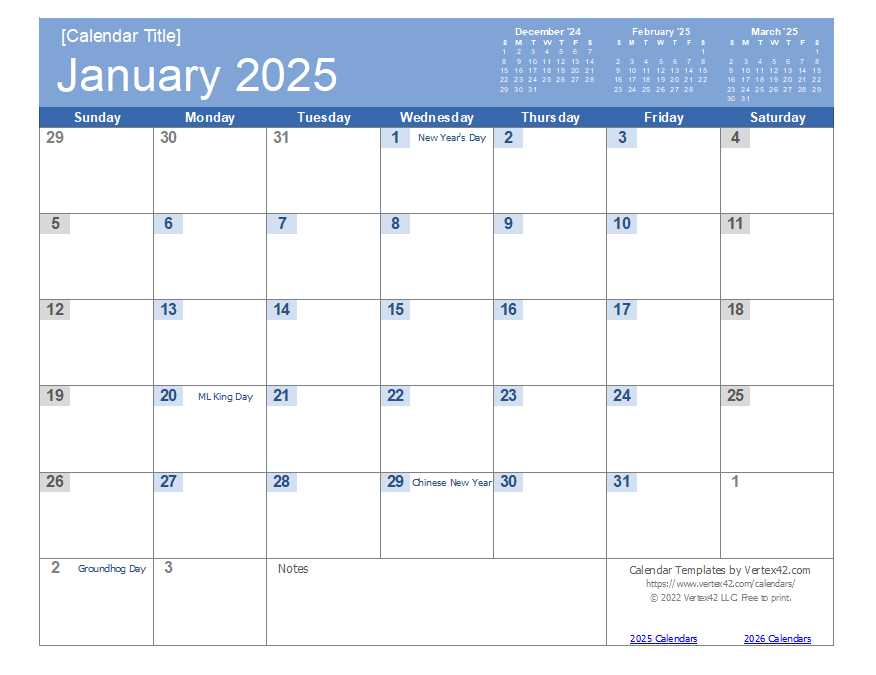 calendar template 2025 yearly
