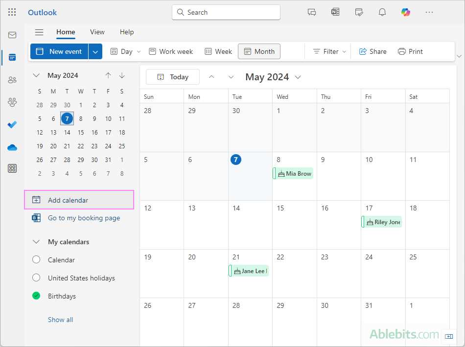 microsoft outlook calendar template