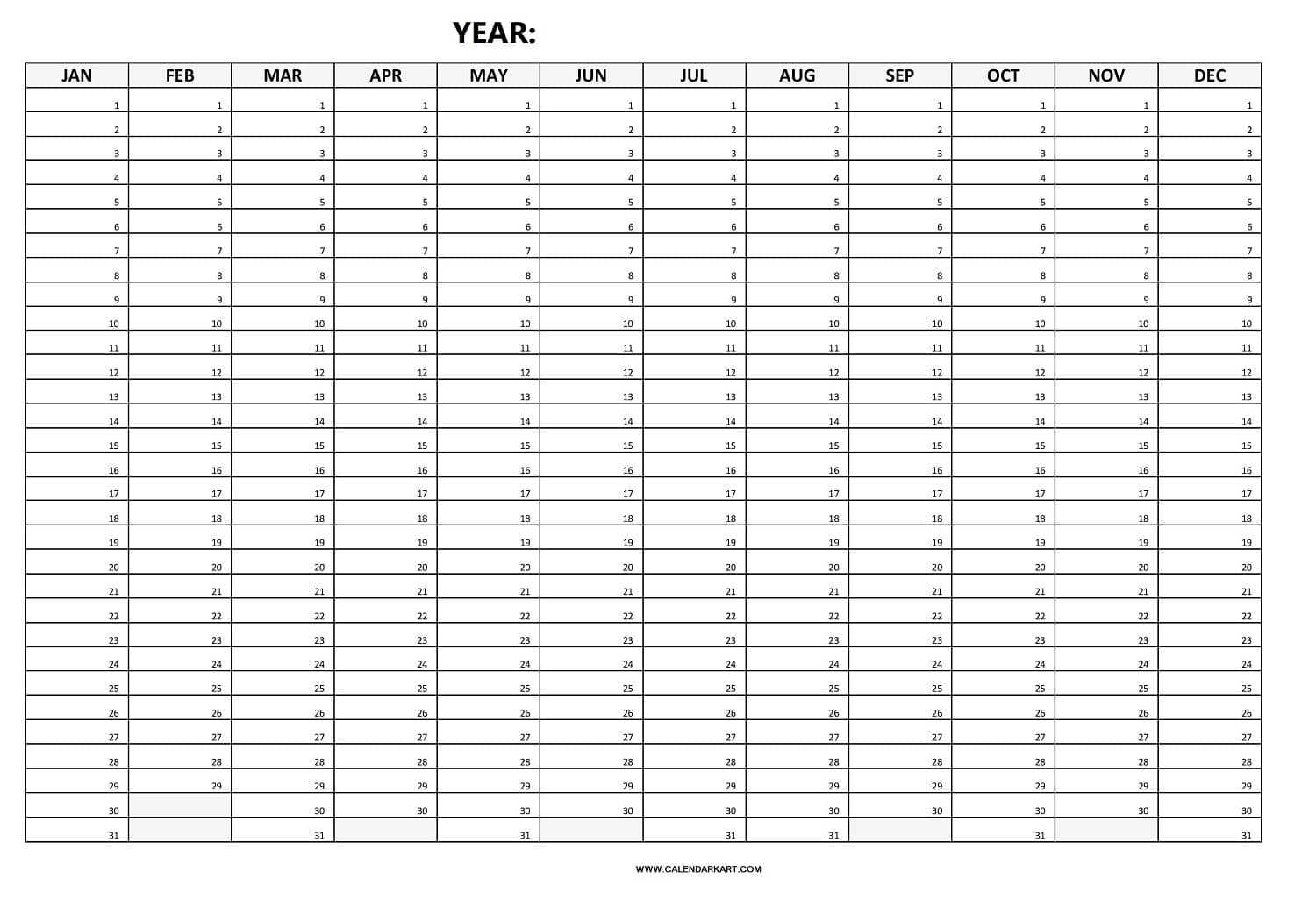 full year calendar template