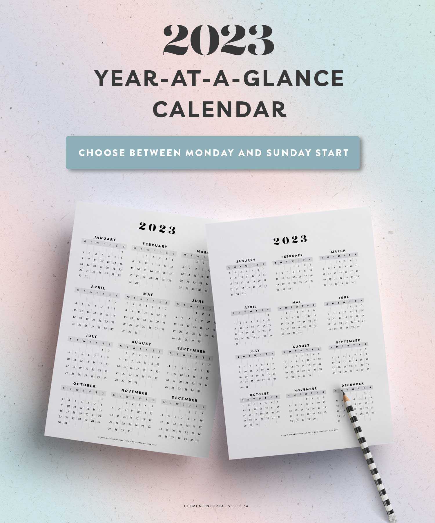 full year calendar template