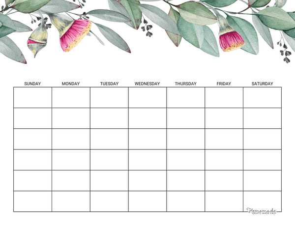 blank 6 week calendar template