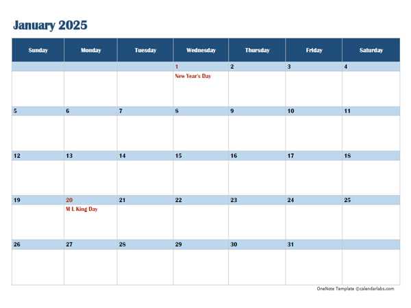 2025 onenote calendar template