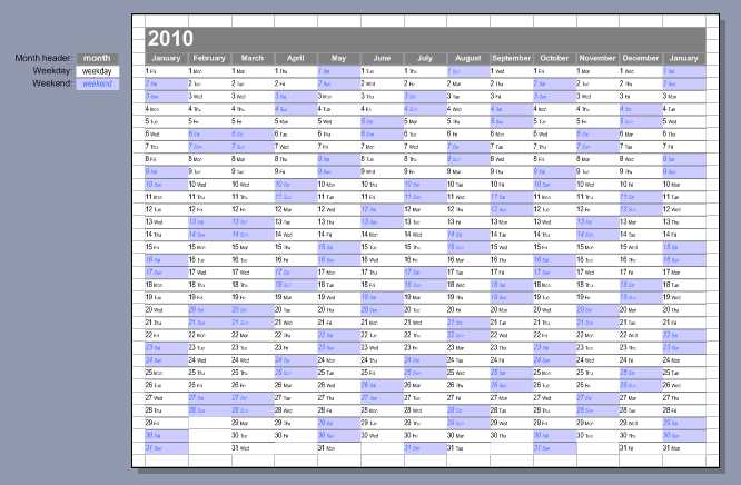 2010 calendar template