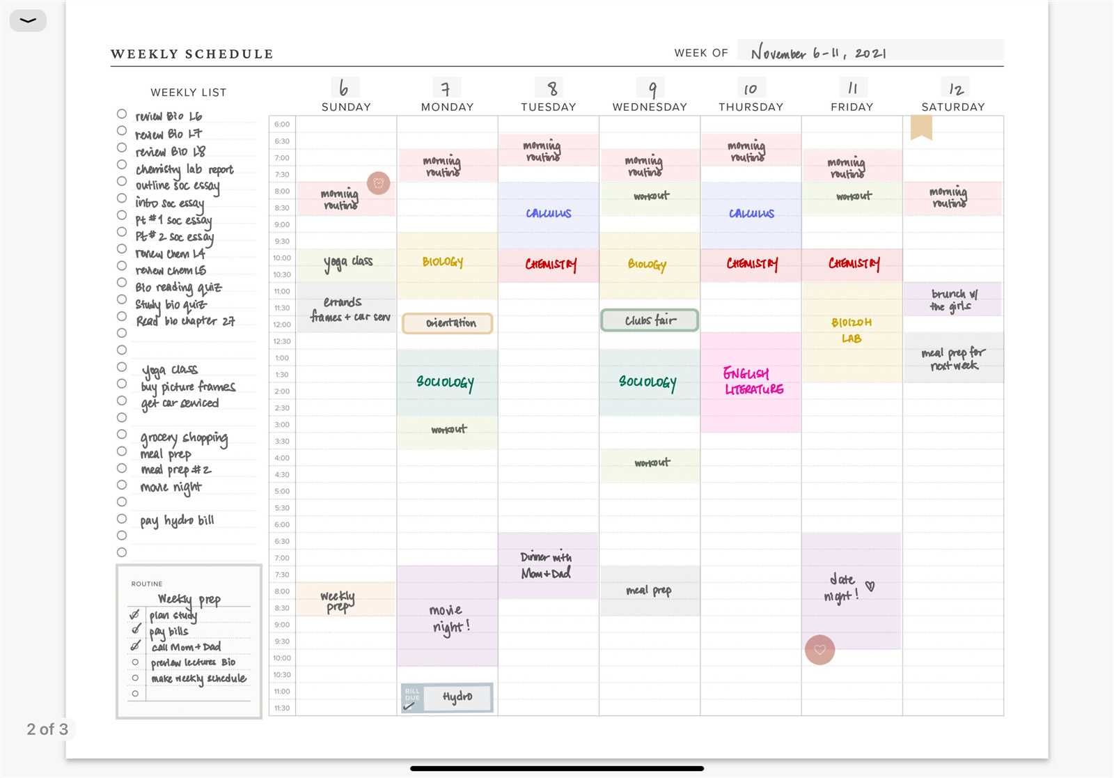 calendar template goodnotes