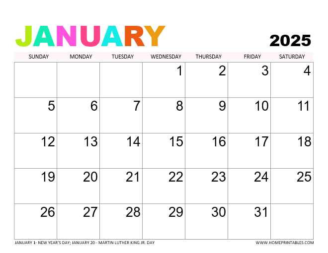 2025 printable calendar template with holidays