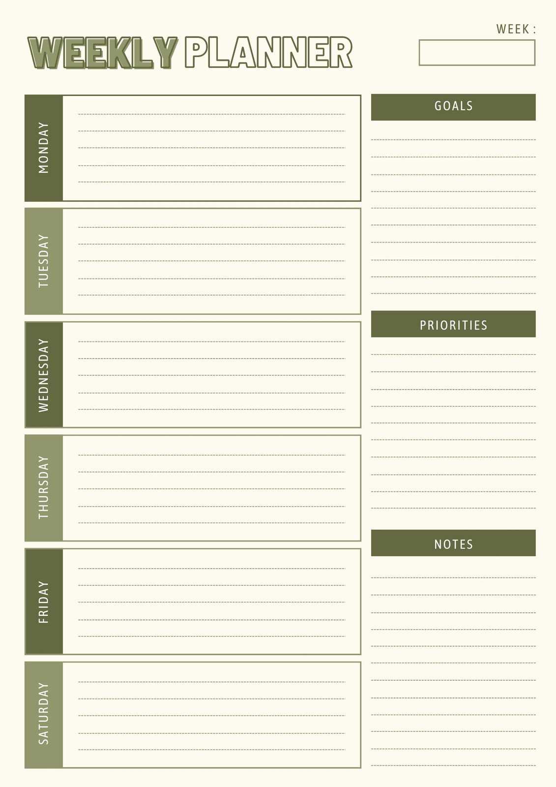 simple weekly calendar template