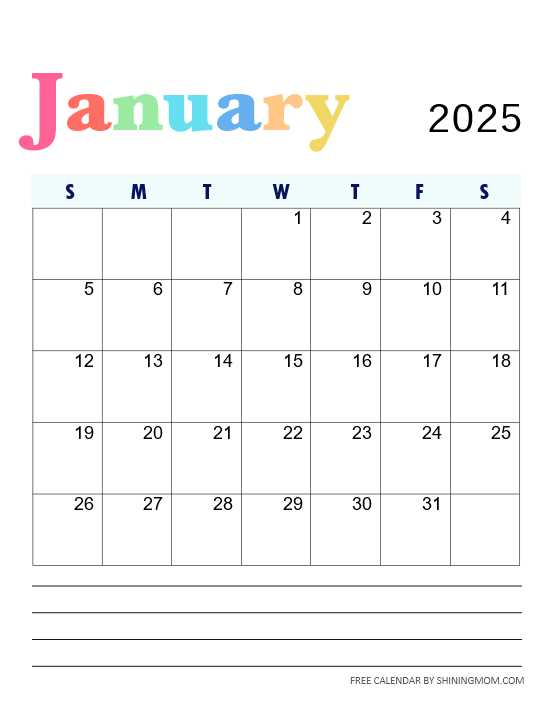 a5 calendar template 2025