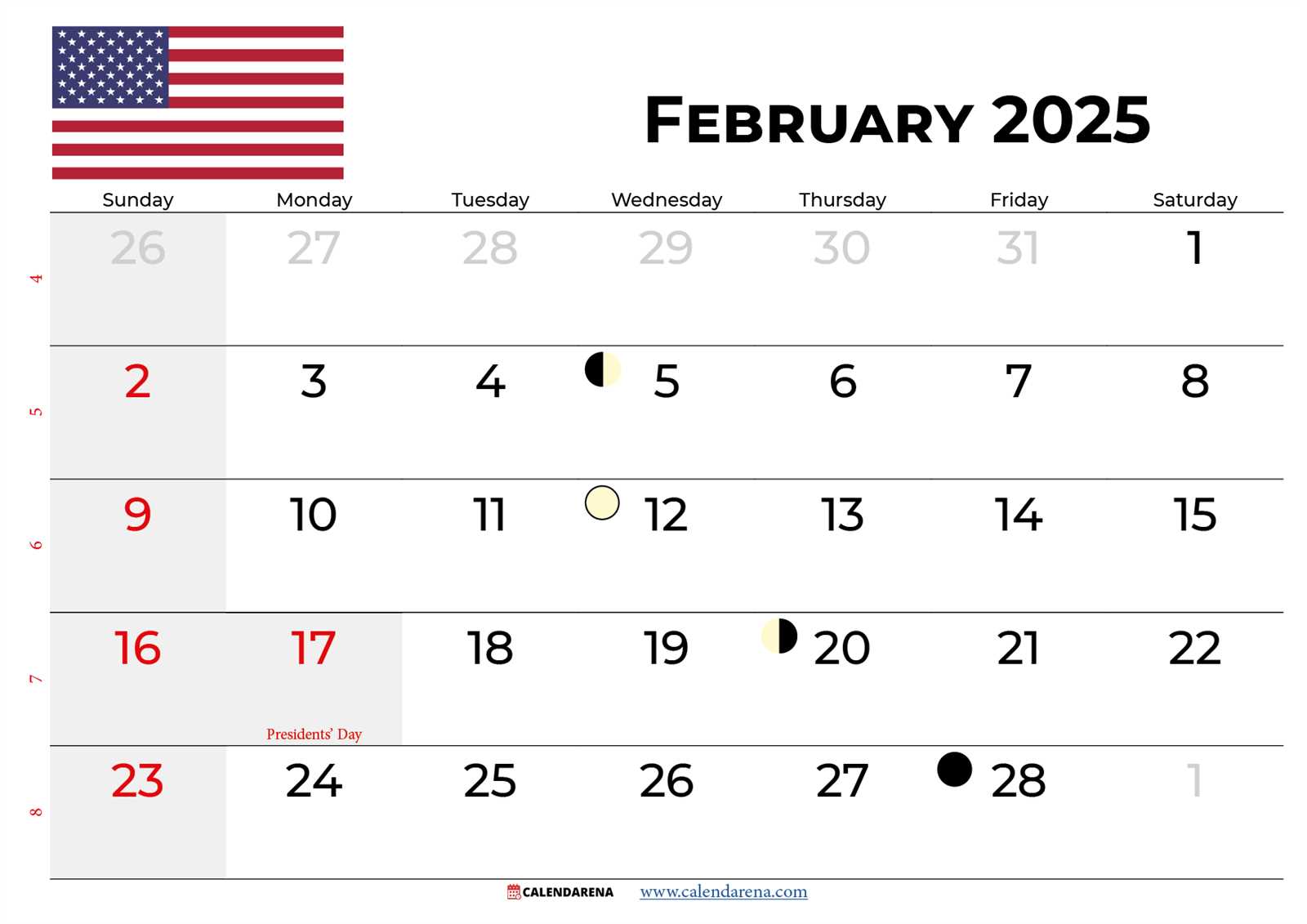 blank calendar template february 2025