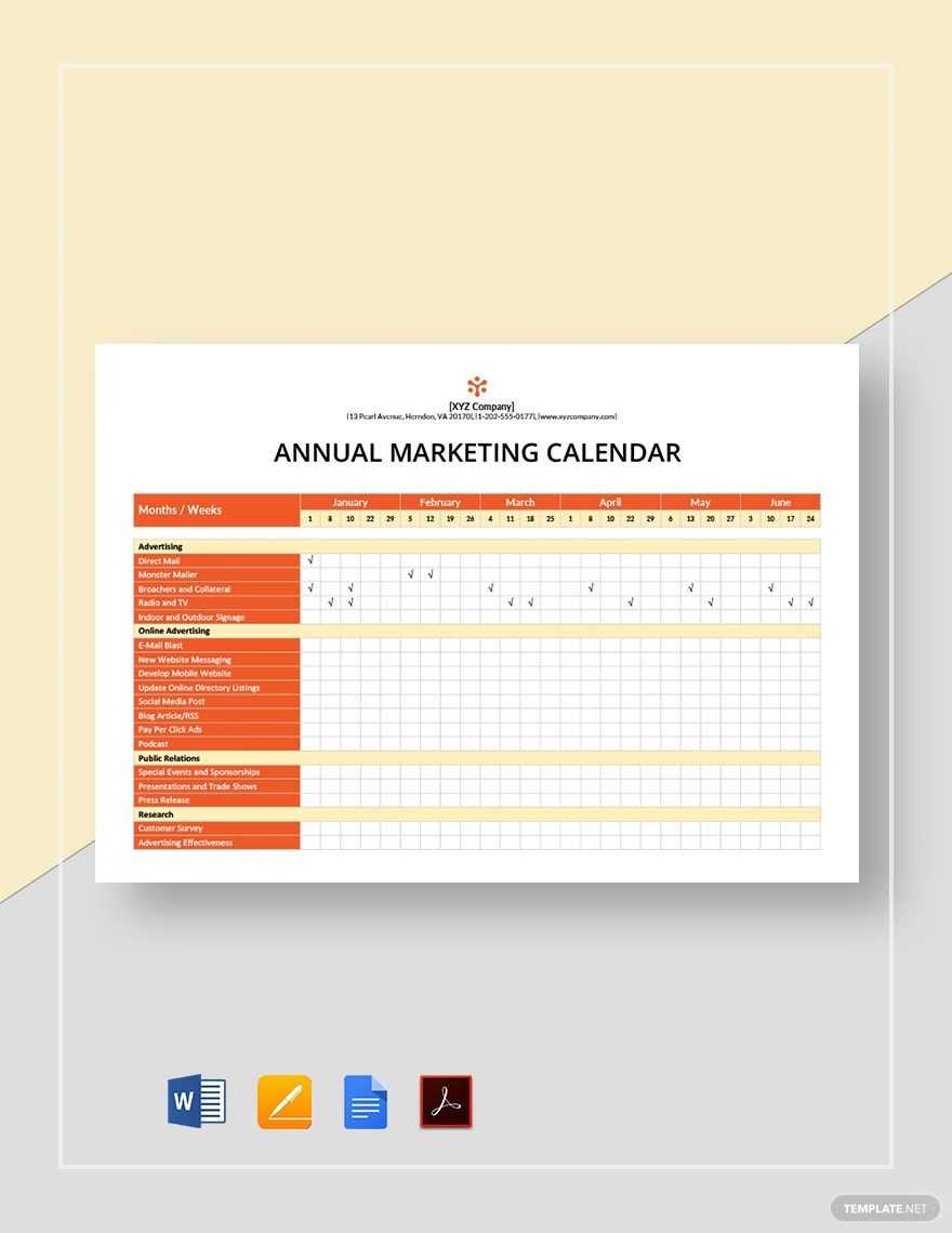 yearly marketing calendar template