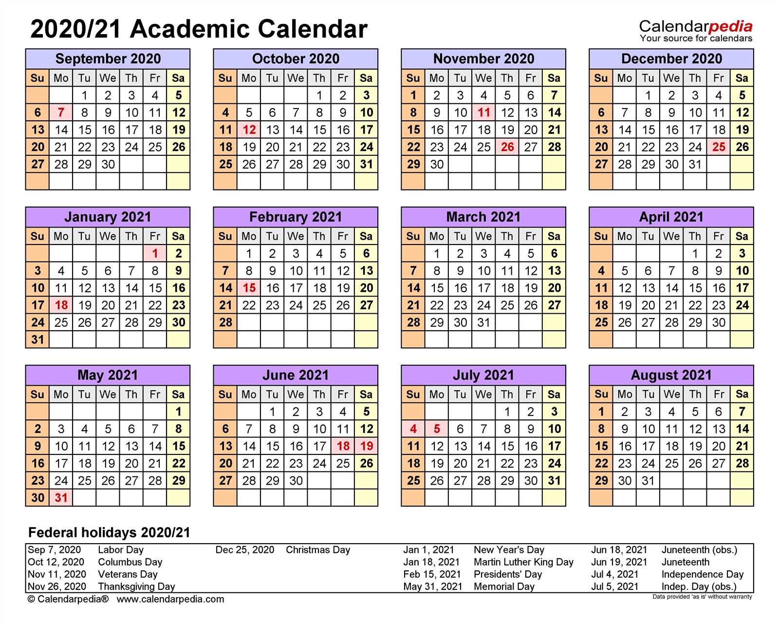 university calendar template