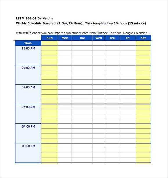 outlook daily calendar template