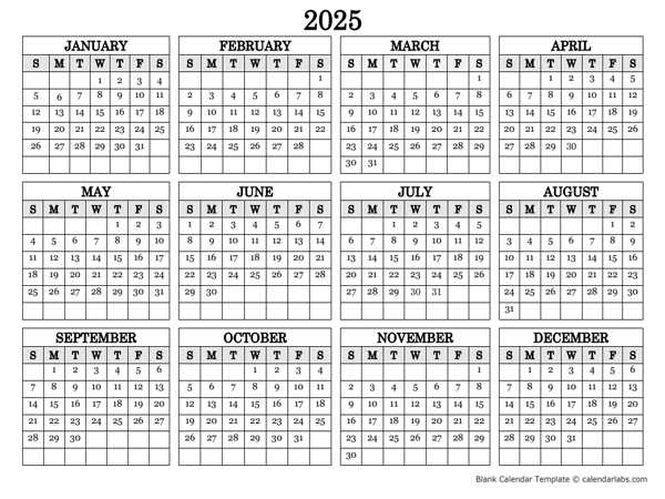 2025 calendar template landscape