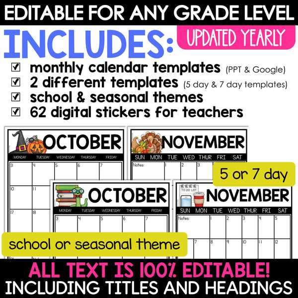 monthly calendar templates for teachers