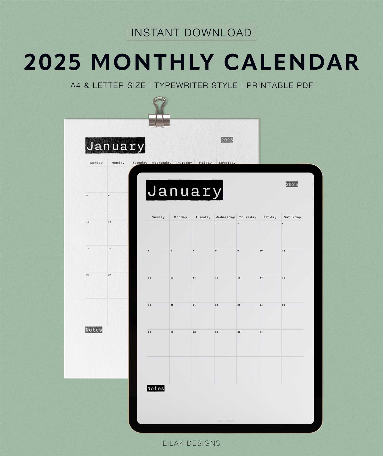 digital calendar template 2025