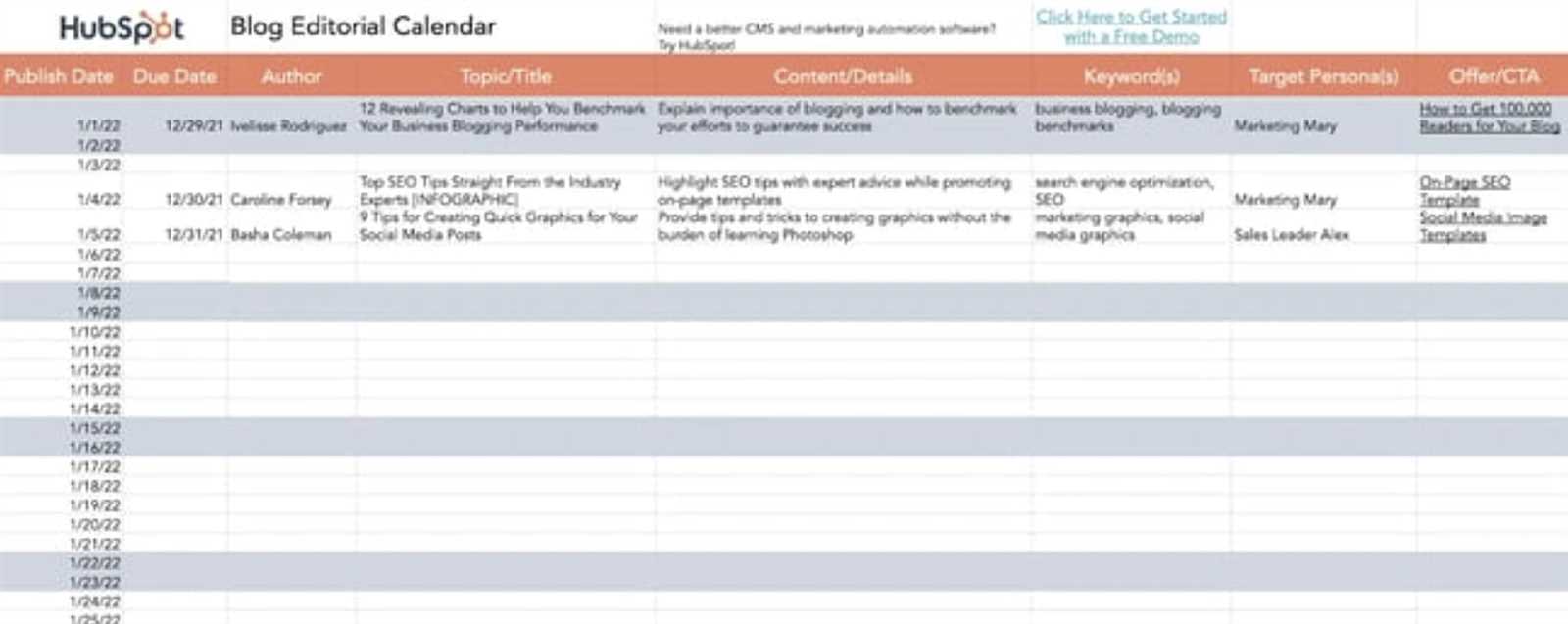 blog post calendar template