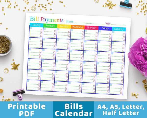 monthly bill calendar template free