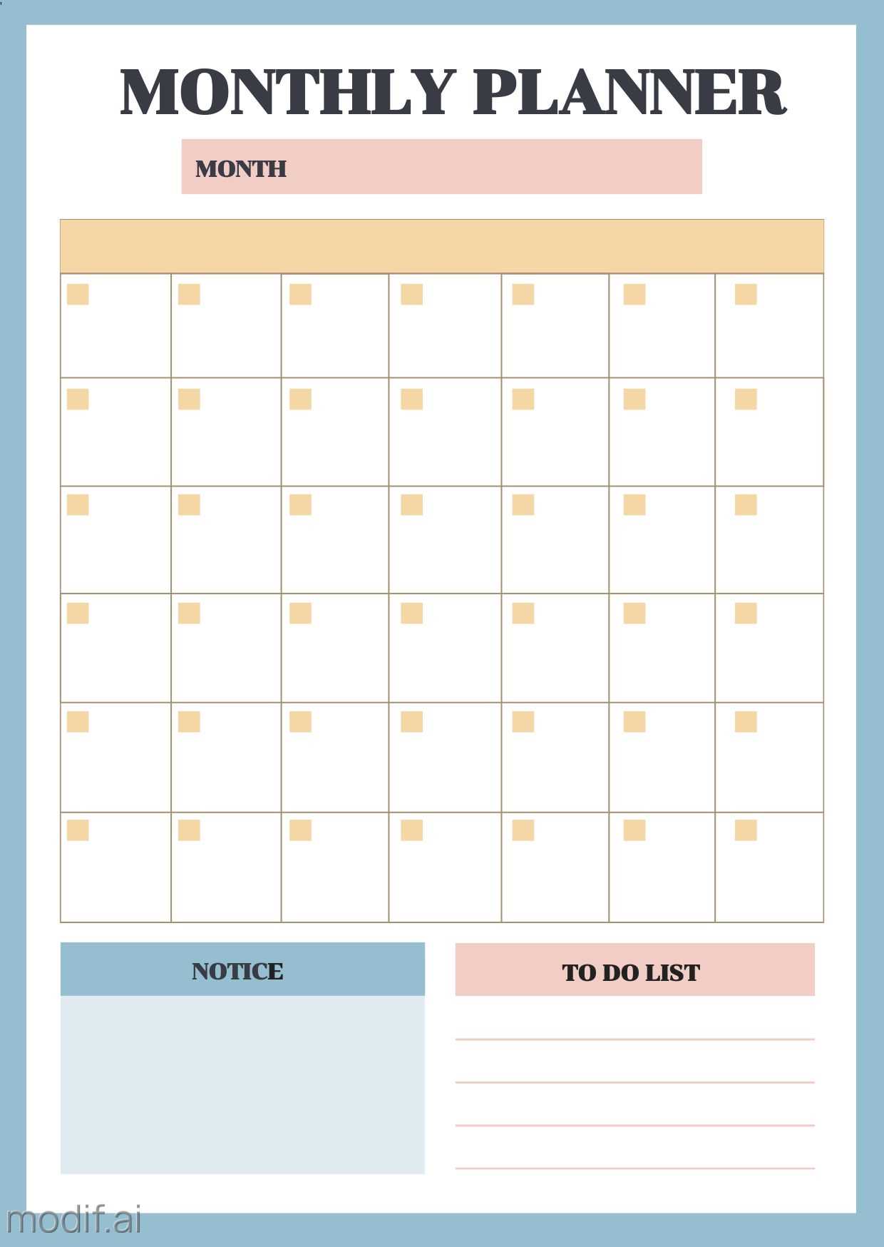 to do calendar planner template