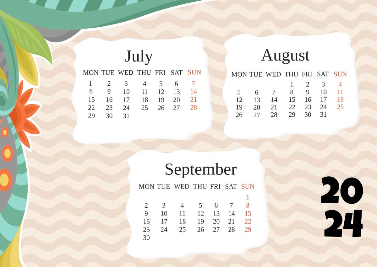 july and august calendar template