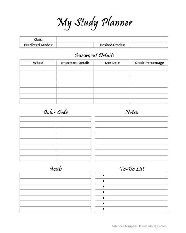 study calendar template