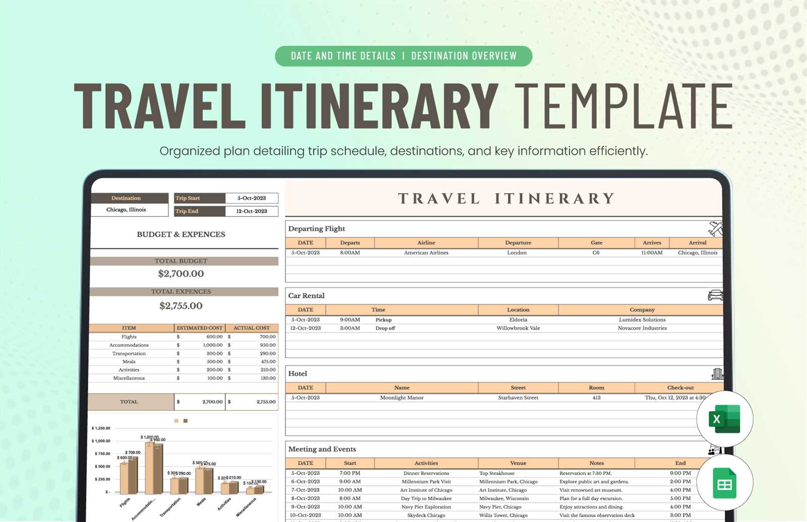 itinerary calendar template