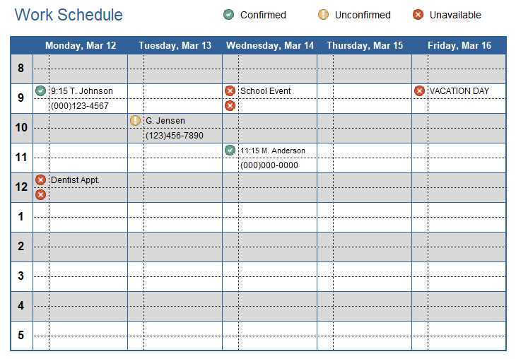 work planning calendar template