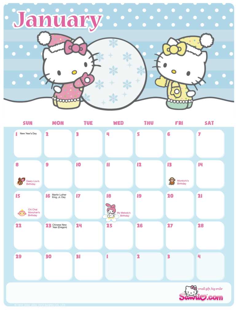 hello kitty calendar template