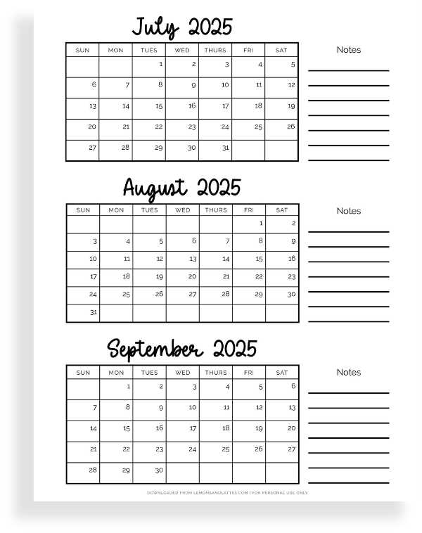 free calendar template july 2025