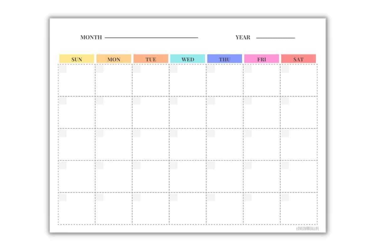 blank calendar weekly template