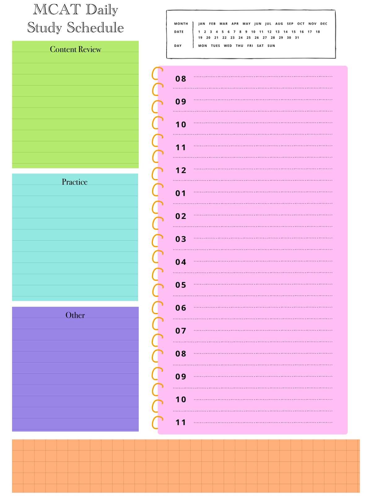 mcat study calendar template