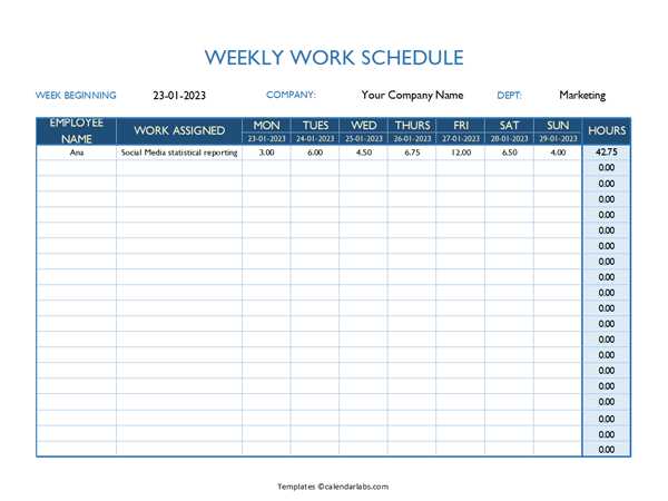 free work week calendar template