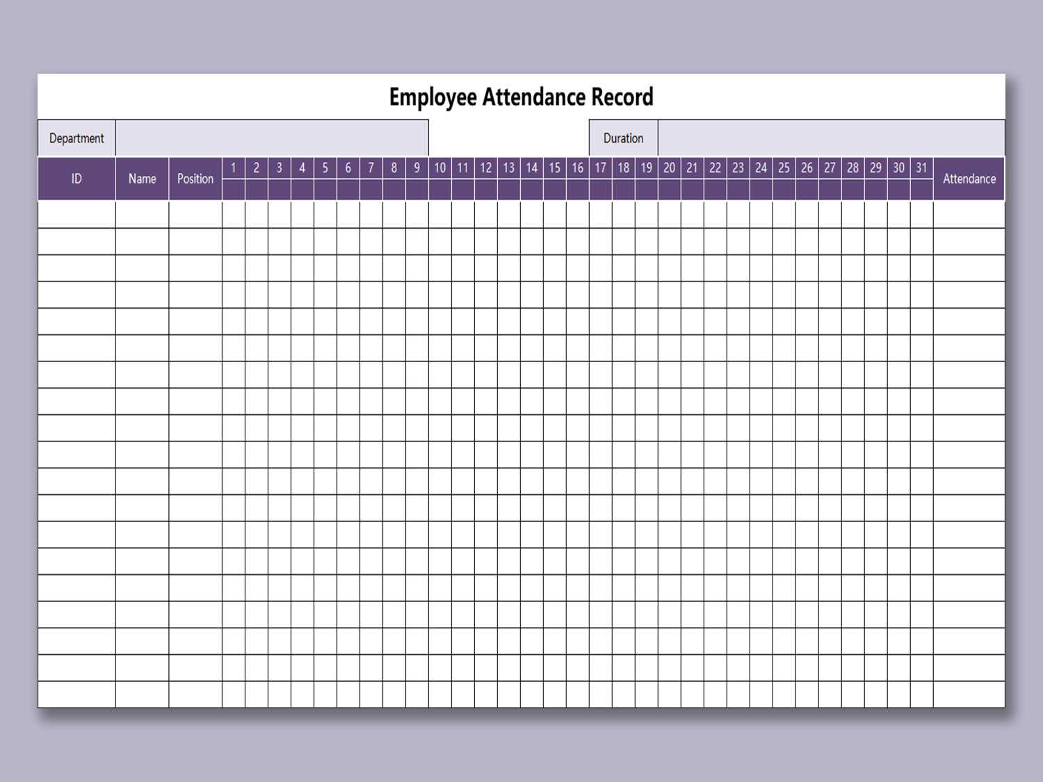 employee attendance calendar template
