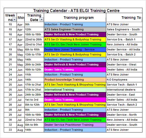 long range training calendar template